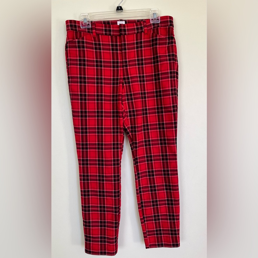 Women’s Gap Signature Skinny Ankle Red & Black plaid checked pants sz 10